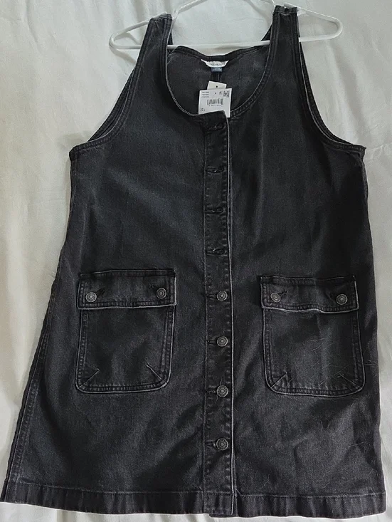 American Eagle Outfitters Black Washed Denim Pinafore Dress - Picture 1 of 4